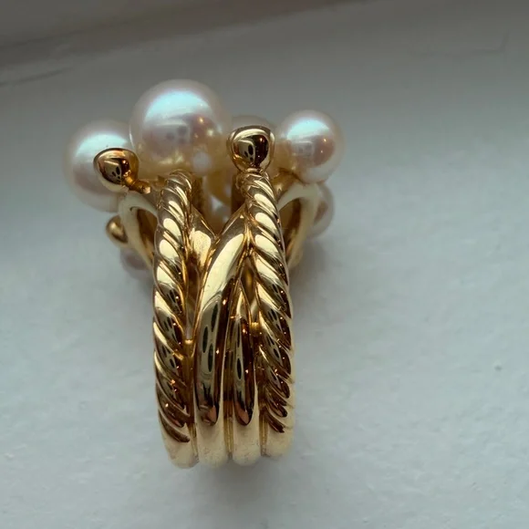 David Yurman Large Pearl Cluster Ring 18K Yellow Gold Diamonds Size 6.5 - Picture 3 of 6